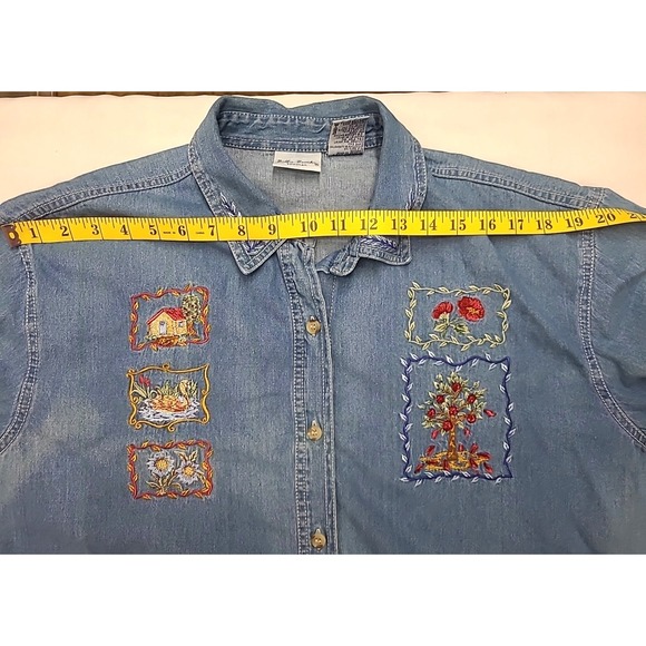 Vtg 90s Bobbie Brooks Embroidered Shirt Short Sleeve Sun Faded Cottagecore 16W - Picture 7 of 7